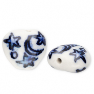 Perline di ceramica cuore con luna e stelle biancastro-blu Delft