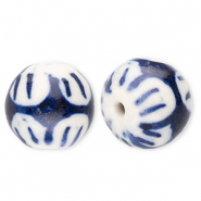 Perline di ceramica 12mm con fiore biancastro-blu Delft