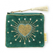 Pochette cuore con stella verde scuro-blu chiaro-oro