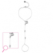 Bracciale baciamano in acciaio inossidabile fiore argento-cristallo-bianco