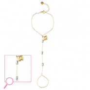 Bracciale baciamano in acciaio inossidabile fiore oro-cristallo-bianco