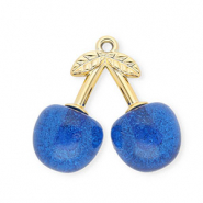 Ciondoli in acrilico ciliegie oro-blu glitterato