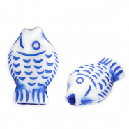 Perline in acrilico pesce bianco-blu Delft