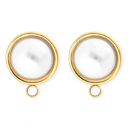 BY31&reg; Componenti in acciaio inossidabile orecchini tonda con imitazione di perla con anellino oro-bianco