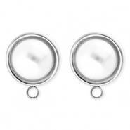 BY31&reg; Componenti in acciaio inossidabile orecchini tonda con imitazione di perla con anellino argento-bianco