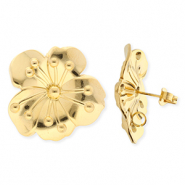 BY31&reg; Componenti in acciaio inossidabile orecchini fiore con anellino oro