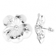 BY31&reg; Componenti in acciaio inossidabile orecchini fiore con anellino argento