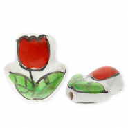 Perline di ceramica tulipano bianco-rosso-verde