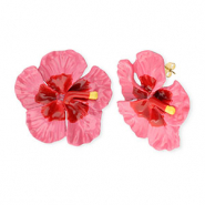 Orecchini alla moda smalto fiore con perno in acciaio inossidabile oro-rosa scuro-rosso