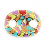 Componenti in acciaio inossidabile distanziatore ovale con mosaico oro-multicolore