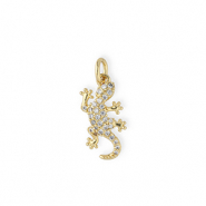 Metallo TQ in ottone ciondolo lucertola con strass oro-trasparente