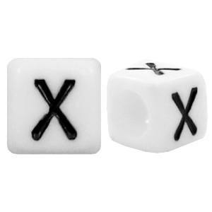 Perline alfabeto in acrilico con disegno lettera X bianco