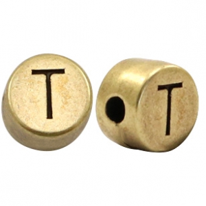 Perline alfabeto di metallo DQ con disegno lettera T bronzo antico (privo di nichel)