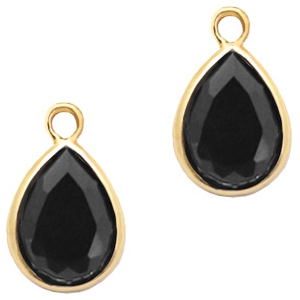 Pendenti di vetro Crystal Glass 11x7 mm a forma di goccia nero giaietto - oro