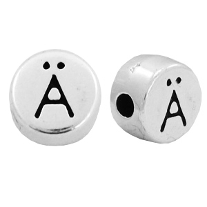 Perline alfabeto di metallo DQ con disegno lettera &Auml; argento antico (privo di nichel)