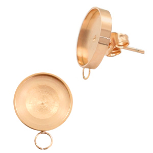 Polaris Steel in acciaio inossidabile perni con castone per cabochon 12 mm con anellino orizzontale oro rosa