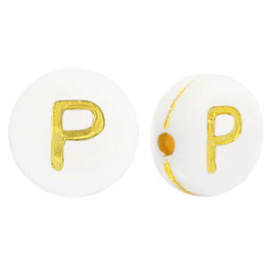 Perline alfabeto in acrilico P bianco-oro