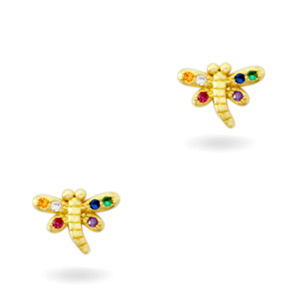 Elementi in ottone con zirconie arcobaleno a forma di lucciola oro