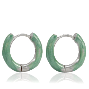 Orecchini in acciaio inossidabile a cerchio smalto 16mm verde persa-argento