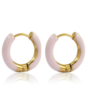 Orecchini in acciaio inossidabile a cerchio smalto 16mm rosa chiaro delicato-oro