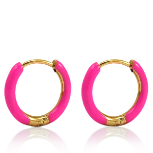 Orecchini in acciaio inossidabile a cerchio smalto 17mm rosa frutti di bosco-oro