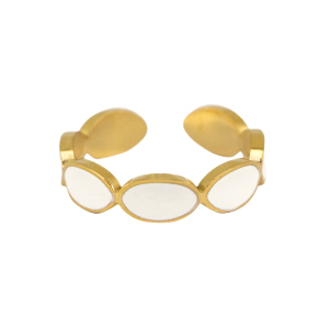 Anelli in acciaio inossidabile smalto ovalo bianco-oro