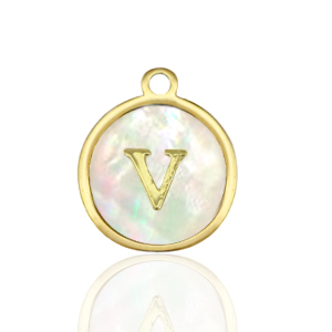 Ciondoli in acciaio inossidabile 12mm conchiglia lettera V bianco (colore naturale)-oro