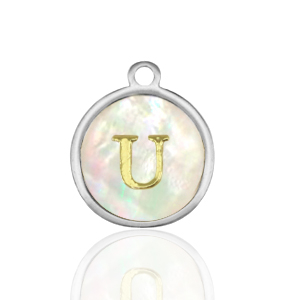 Ciondoli in acciaio inossidabile 12mm conchiglia lettera U bianco (colore naturale)-argento