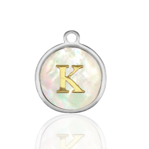 Ciondoli in acciaio inossidabile 12mm conchiglia lettera K bianco (colore naturale)-argento