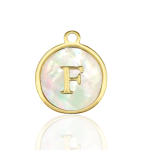 Ciondoli in acciaio inossidabile 12mm conchiglia lettera F bianco (colore naturale)-oro