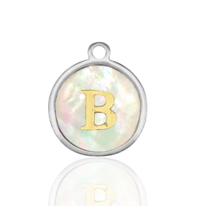 Ciondoli in acciaio inossidabile 12mm conchiglia lettera B bianco (colore naturale)-argento