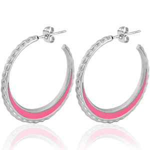 Orecchini in acciaio inossidabile a cercio 30mm argento-rosa brillante