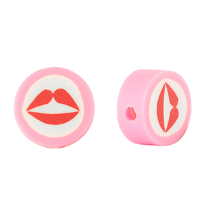 Perline di polimero kiss 10mm rosa-bianco rosso
