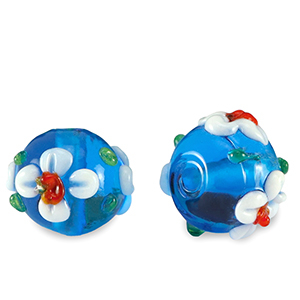 Perline di vetro dipinte a mano fiore blu di prussia-bianco