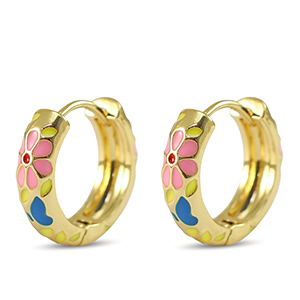Metallo TQ in ottone orecchini a cerchio smalto fiore oro-rosa giallo