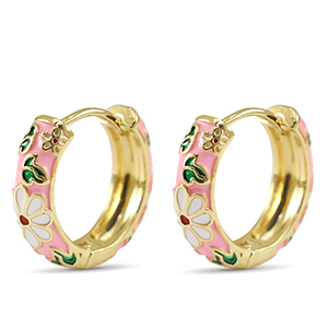 Metallo TQ in ottone orecchini a cerchio smalto fiore oro-rosa bianco