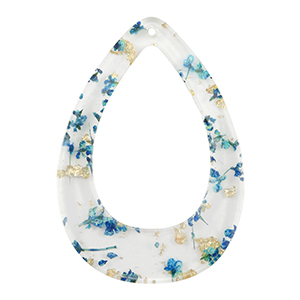 Pendenti in resina con fiorellini secchi goccia blu-oro