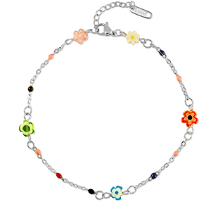 Cavigliere in acciaio inossidabile millefiori fiori argento-multicolore
