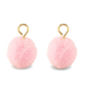 Ciondoli pon pon 10mm con anellino oro-rosa chiaro