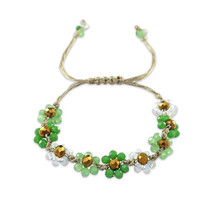 Bracciali con perline sfaccettate fiore verde multicolore-bianco trasparente