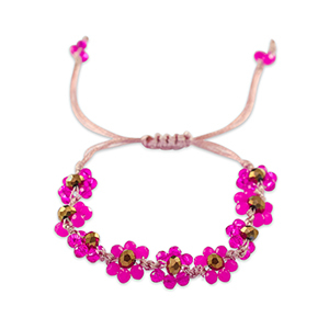 Bracciali con perline sfaccettate fiore fucsia-marrone topazio