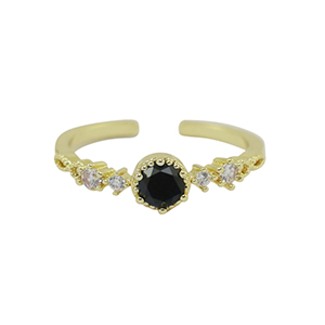 Metallo TQ in ottone anello zirconia oro-cristallo nero