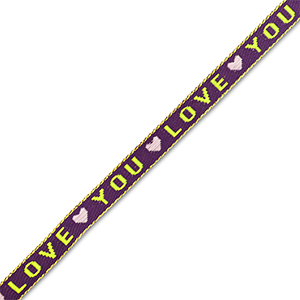Nastro con testo "love you" viola-verde lime