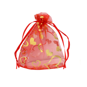 Sacchetti in organza 7x9cm cuore rosso-oro