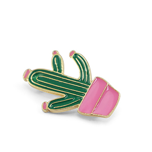 Broches cactus verde-rosa-oro