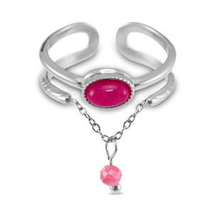 Anelli in acciaio inossidabile con pietra naturale argento-rosa magenta