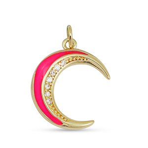Metallo TQ in ottone ciondolo zirconia luna oro-rosa fucsia