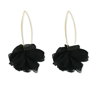 Orecchini alla moda chiffon fiore nero-oro