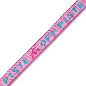 Nastro con testo "Off piste" rosa chiaro-blu ciano-magenta