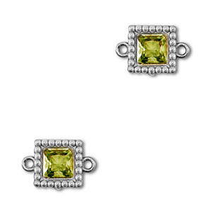 Distanziatore in acciaio inossidabile zircone quadrato argento-verde lime